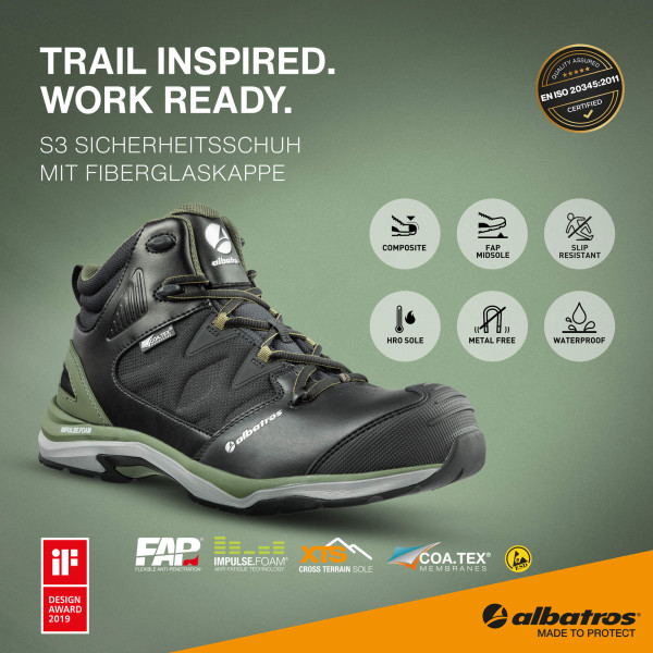ALBATROS chaussures de securite S3 ESD WR HRO SRC ULTRATRAIL OLIVE CTX MID Albatros France